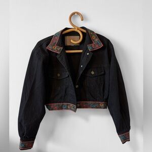80’s Vintage Western Floral Embroidered Crop Jean Denim Jacket 100% Cotton Small